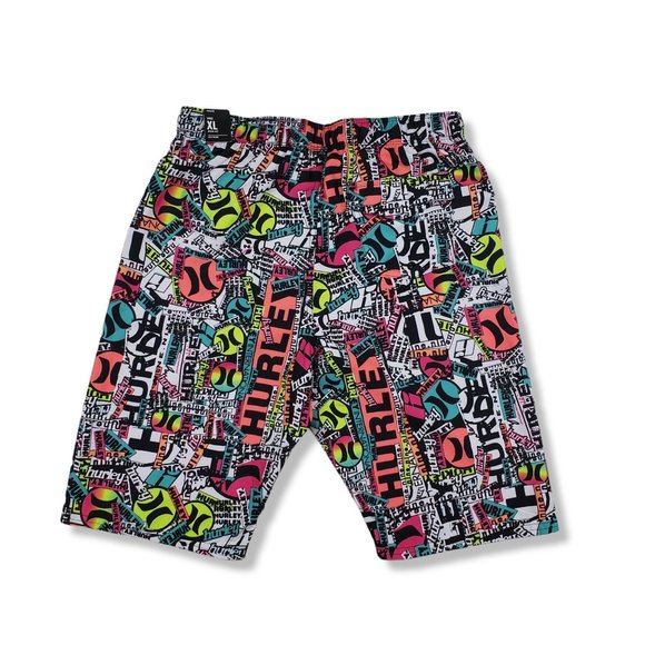 NWT Boys XL HURLEY Multi Neon Colored Graffiti Swim Board Shorts - Picture 2 of 9